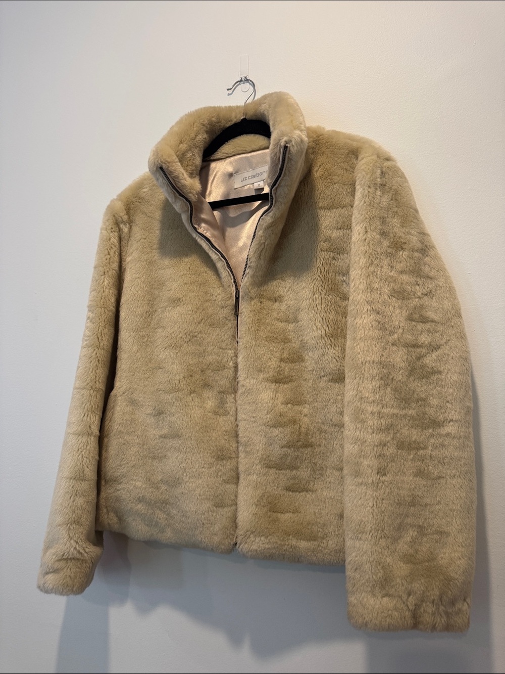 Liz Claiborne Plush Faux Fur Jacket in Light Beige